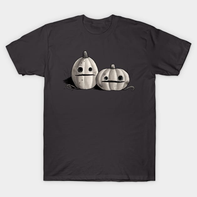 Old Friends - Pumpkins in Black and Grey T-Shirt by prettyinink